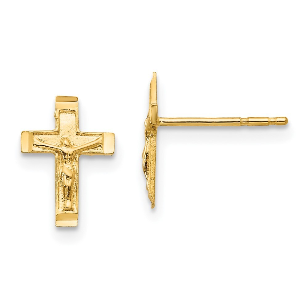 14k Yellow Gold Madi K Children's Kids Girls Jewelry Crucifix Post Earrings